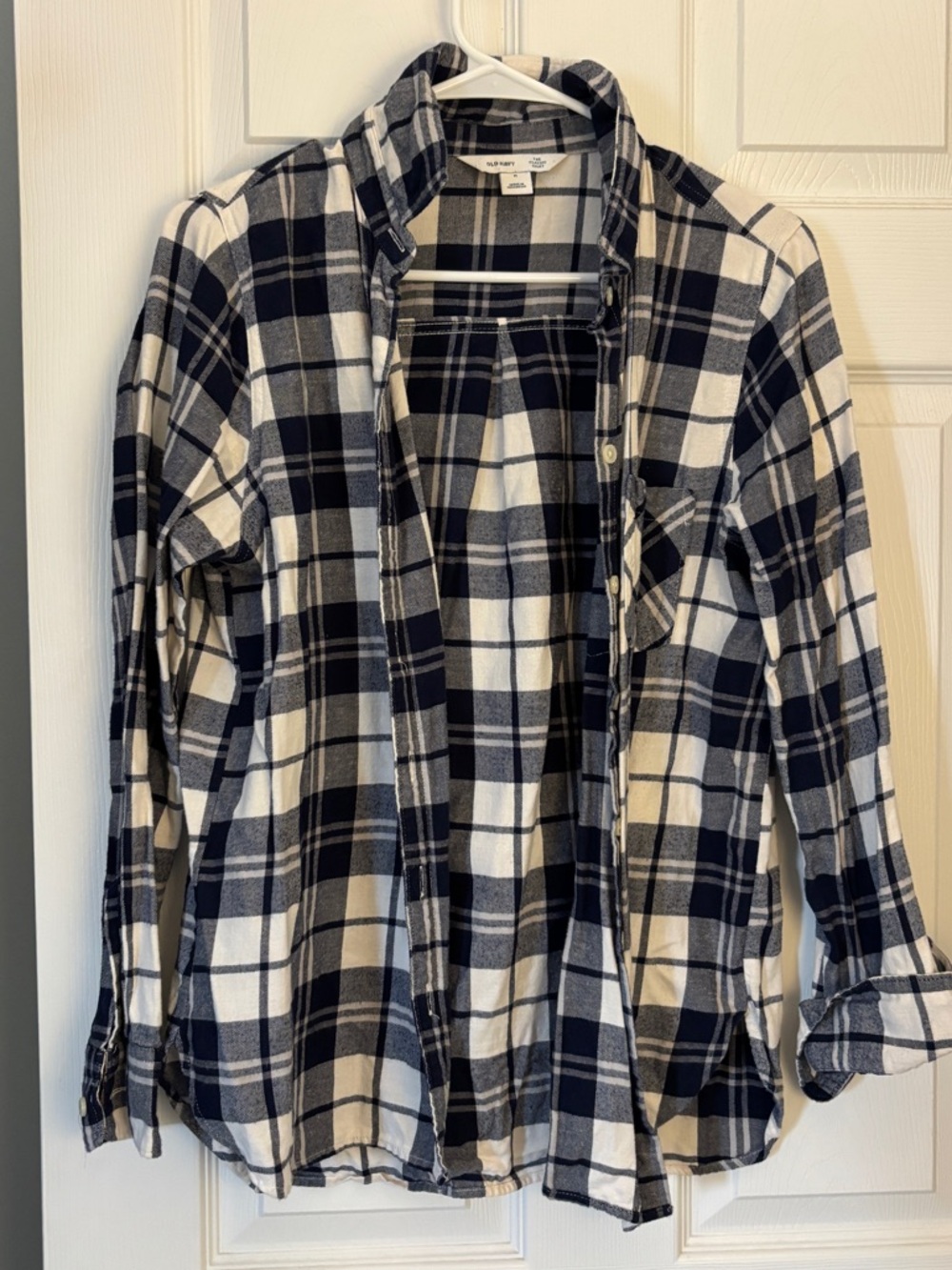 Women’s Navy and White Plaid Flannel Shirt
